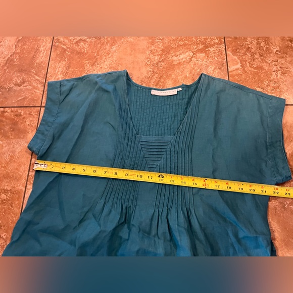 It’s A New Vision Teal Linen Shift Dress Pintuck V-Neck Size Large - Picture 9 of 11